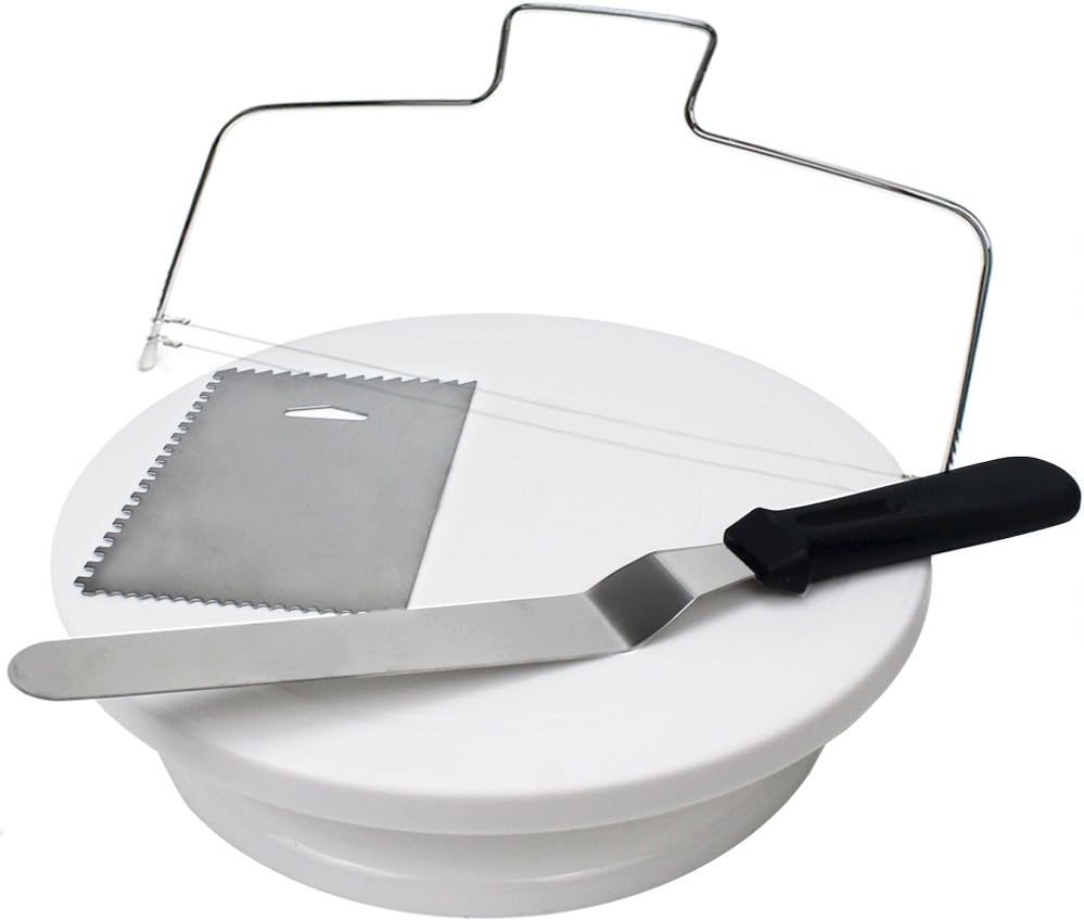 RUBFAC 11" Rotating Cake Turntable and Cake Spatula, Cake Scraper, Cake Leveler, Cake Decoration Supplies