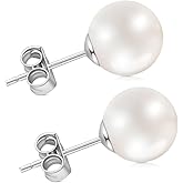 HAINBAG Pearl Stud Earrings for Women, Handpicked Freshwater Pearl Hypoallergenic Silver Post Earring Studs