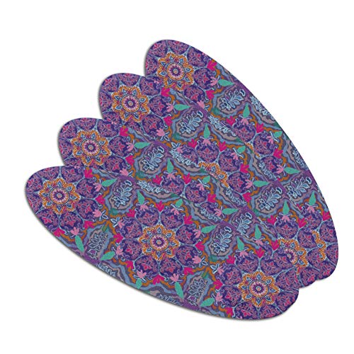 Purple Floral Mosaic Pattern Double-Sided Oval Nail File Emery Board Set 4 Pack
