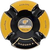 5 Cigar Ashtray, Black and Gold, Round Ceramic, 4 Rests