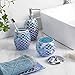 4-Pieces Bathroom Accessory Set Bright-Colored Mosaic Glass Bath Ensemble-Lotion Dispenser/Toothbrush Holder/Cotton Jar/Vanity Tray (Blue)