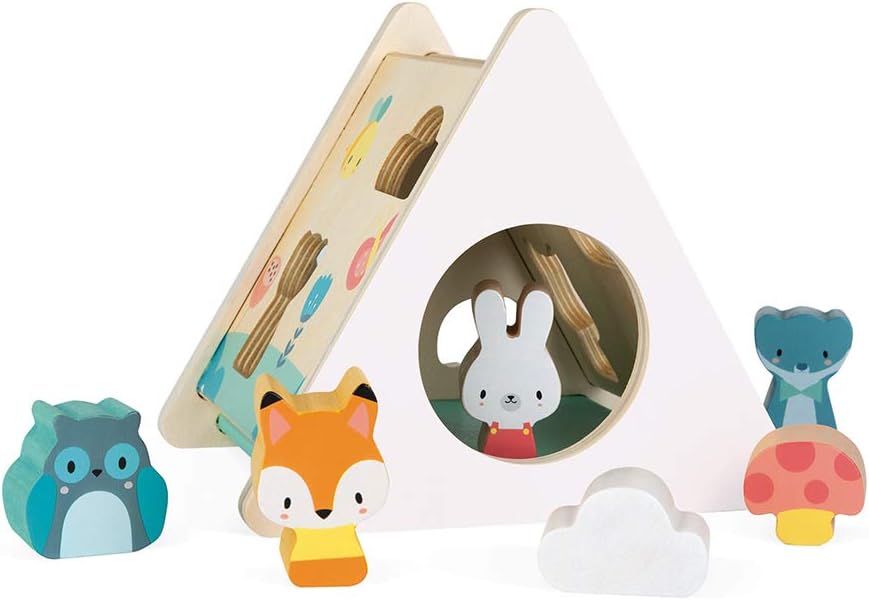 Janod, Pure Wooden Shape Sorter, Early Learning Toy, 6 Pieces Included, Handling and Building, Water-Based Paint - Image 4