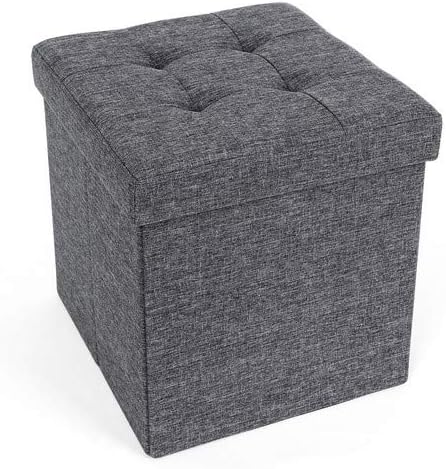 SONGMICS Storage Ottoman Box Seat Folding Foot Stool Linen Fabric 38 x 38 x 38 cm LSF27Z