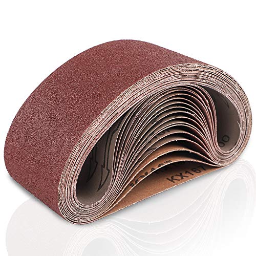 Coceca 3x21 Inches(75x533mm) Aluminum Oxide Sanding Belt, 18 Pack Sanding Belts (3 Each of 60 80 120 180 240 400 Grits) for Belt Sander