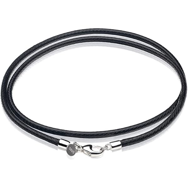 Amazon.com: Nostrand 2mm Black Leather Cord Necklace with Sterling