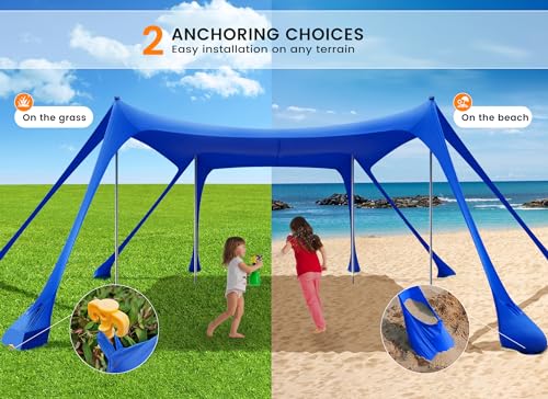 Carpa Playa Tienda de campaña UPF50+, Playa Familiar Plegable Toldo Playa Carpas con 4 Bastones, Pala, Clavijas y Bolsa de Transporte para Camping, Pesca, 3X 3X 2M (Navy Blue)