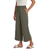 Les umes Women's Wide Leg Drawstring Pants High Waist Cropped Trousers for Summer Casual Wear