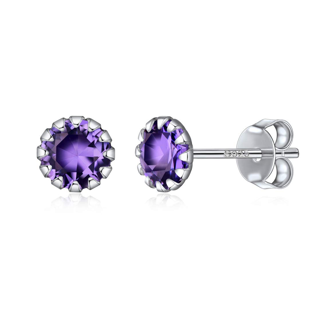 ChicSilver February Birthstone Earrings Sterling Silver Ear Studs for Women Simulated Amethyst Gemstone Jewelry — image 1