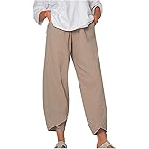 Unlimit Women Capri with Pockets, Summer Casual Pants, Beach Comfy Crop Pants, Cotton