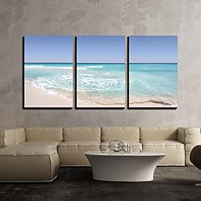 3 Piece Canvas Wall Art - Tropical Seascape of Sea Waves Under Blue Sky - Modern Home Art Stretched and Framed Ready to Hang - 16"x24"x3 Panels