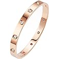 PDWZNBA 18K Gold Plated Love Friendship Bracelets with CZ Stones Trendy Stainless Steel Bangle Jewelry