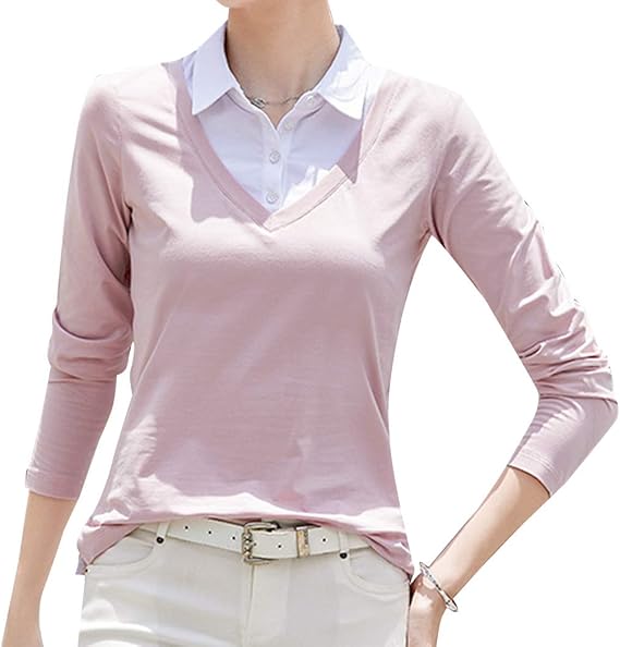 Amazon Kukaki クカキ ポロシャツ シャツ カットソー トップス レディース 長袖 切り替え おしゃれ 襟付き 無地 綿 カジュアル ストレッチ 春 秋 ポロシャツ 通販
