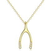 KECHO 14k Gold Wishbone Necklace Good Luck Pendant Fine Gold Dainty Necklace Christmas Gifts for Women