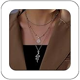 Yheakne Punk Layered Snake Choker Necklace Silver Lotus Flower Pendant Necklace Serpent Snake Necklace Layering Satellite Chain Necklace Jewelry for Women