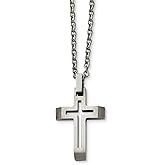 Sonia Jewels Solid Stainless Steel Men's and Brushed Cut-Out Cross Pendant Necklace Charm Chain 20"