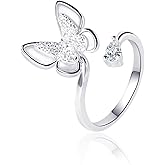 Redsprit Butterfly Ring for Women Adjustable Open Ring with Crystal Dainty Promise Engagement Wedding Ring Jewelry Gifts for Her Girlfriend