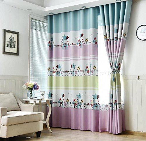 WPKIRA Pink Blue Yellow and Beige Colorful Lovely Cartoon Deer Printing Room Darkening Thermal Insulated Blackout Curtain Drapes For Boys Girls Bedroom Grommet Top 1 Panel Width 39 by Length 84 inch