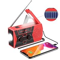 2019 Upgraded Version Emergency Solar Hand Crank Radio, Portable AM/FM NOAA Weather Radio for Outdoor Household Emergency Device, LED Flashlight, Reading Lamp, 2000mAh Power Bank USB Charger SOS Alarm