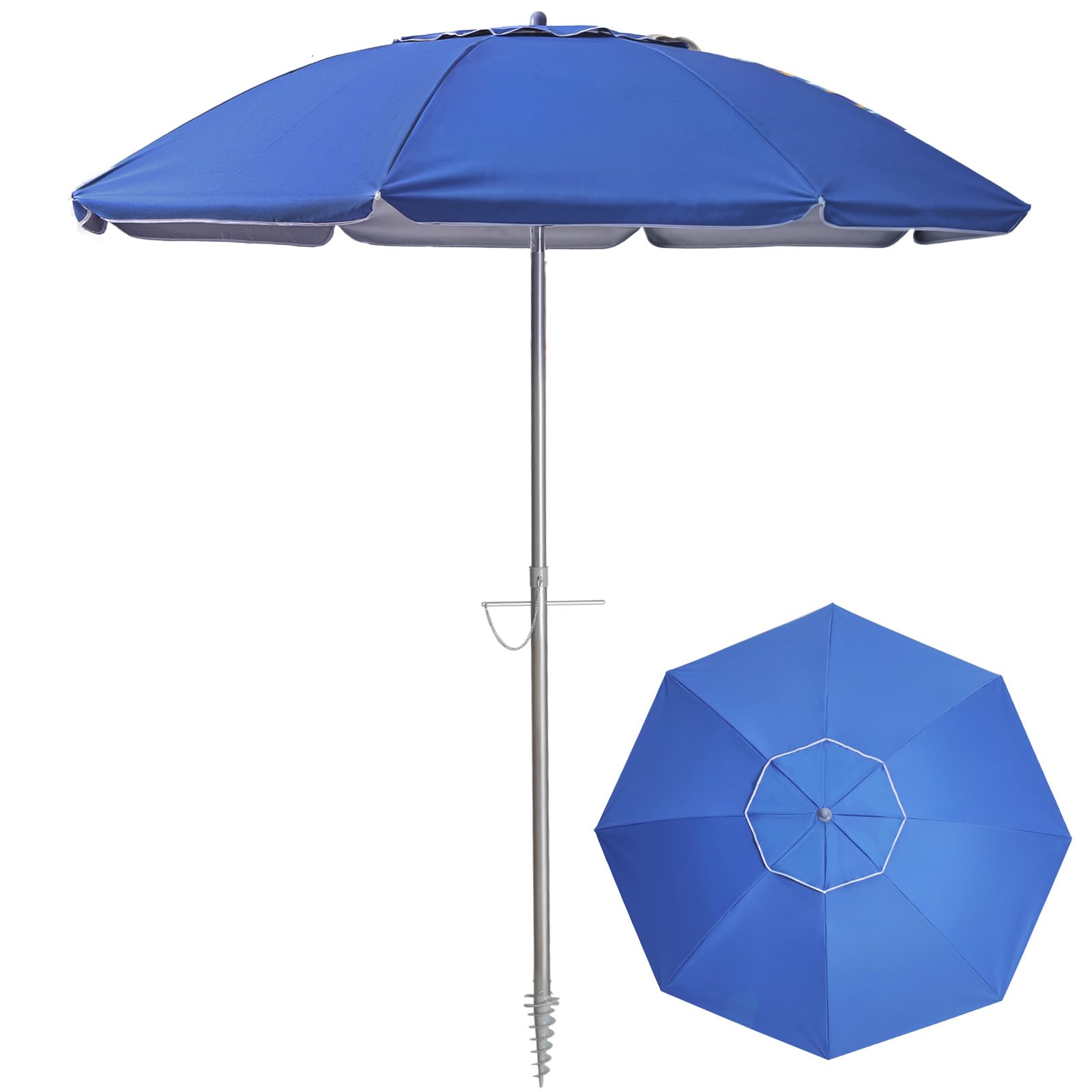 Photo 1 of (MISSING GROUND POLE) (UNTESTED) 7ft Beach Umbrella with Sand Anchor & Tilt, UPF 50+ Protection Beach Umbrellas for Sand, Beach Umbrellas for Heavy Duty Wind Portable with Carry Bag, for Patio Garden Pool, Dark Blue