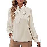 Rooscier Women's Bow Tie Neck Long Sleeve Buttton Cuff Chiffon Elegant Blouse