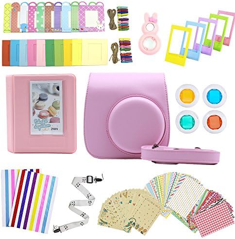 Hamsing Fujifilm Instax Mini 9 Mini 8/8+ Accessories, 12 in 1 Camera Bundles Set Include Camera Case/Album/Selfie Lens/Colored Filters/Hang Frames/Film Frames/Border Stickers/strap (Pink)