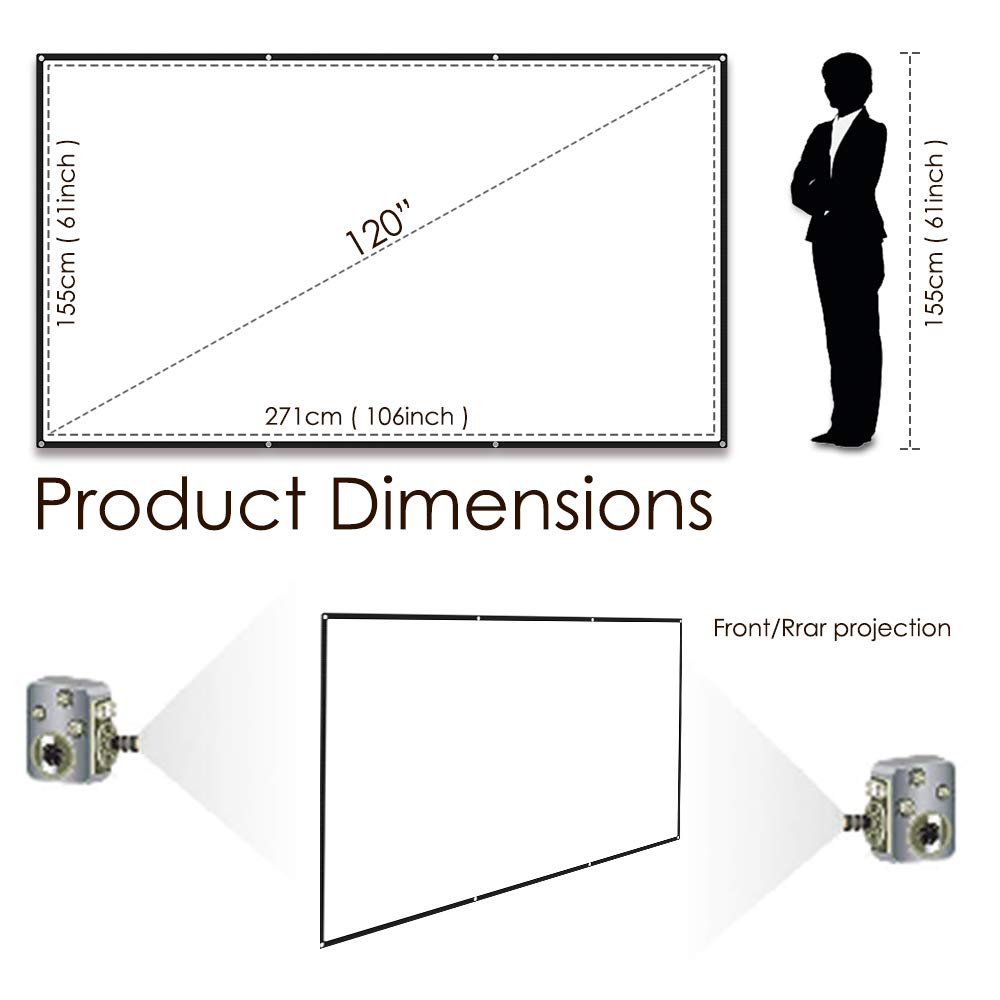 CEVINT Projector Screen, 120 Inch 16:9 HD Foldable Anti-Crease Outdoor Movie Screen for Home Cinema Theater Party Office Support Double Sided Projection