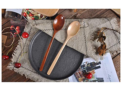Longay Wooden Spoon Fork Bamboo Kitchen Cooking Utensil Tools Soup-Teaspoon Tableware (Khaki)