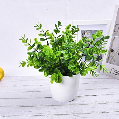 Sunm Boutique Eucalyptus Potted Plant, Mini Artificial Plants with 9