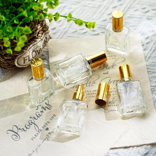 ChicAbode 12pcs Clear Perfume Spray Bottles 15ml Glass Fine Mist Sprayer Empty Spray Bottles Refillable Container Perfume Atomizer for Cleaning, Essential Oil, Liquid