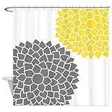 CafePress - Zen Flowers gray yellow Shower Curtain - Decorative Fabric Shower Curtain