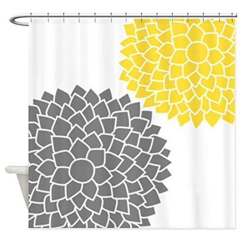 CafePress - Zen Flowers gray yellow Shower Curtain - Decorative Fabric Shower Curtain