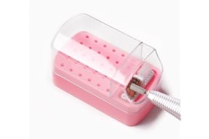 LXIANGN 2 in 1 Nail Drill Bits Holder & Nail Drill Bits Cleaning Brush Case,30 Holes Dustproof Nail Art Drill Bits Stand Display Storage Box and Nail Drill Bits Cleaner Manicure Tools(Pink)