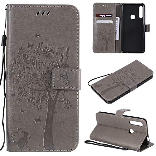 Zchen Case for Huawei P Smart Z, Polyurethane Leather Wallet Flip Case Cover for Huawei P Smart Z/Y9 Prime 2019 (Cat Grey)