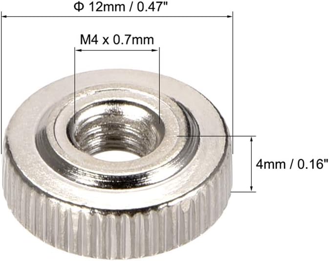 sourcing map Round Knurled Thumb Nuts Conector Lock Adjusting nuts, M4 Female Threaded Thin Type, Nickel Plated, Pack of 20 - Image 4