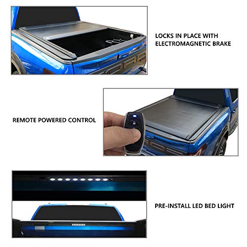 Electric Power Retractable Truck Bed Tonneau Cover Matte Black Custom