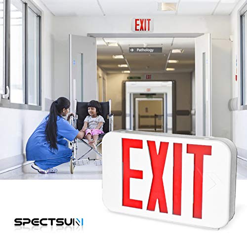 SPECTSUN LED Exit Sign with Battery Backup, Red Exit Light - 2 Pack, Hardwired Combo Exit Sign,120V/277V Exit Sign with Arrow, UL Exit Sign Lighting Interior/Stair, Wall Mount/Ceiling Exit Sign White - Thumbnail 2