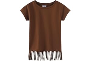 Noomelfish Girls Short Sleeve Fringe T-Shirts Soft Jersey Cotton Tee Tops (3-12 Years)