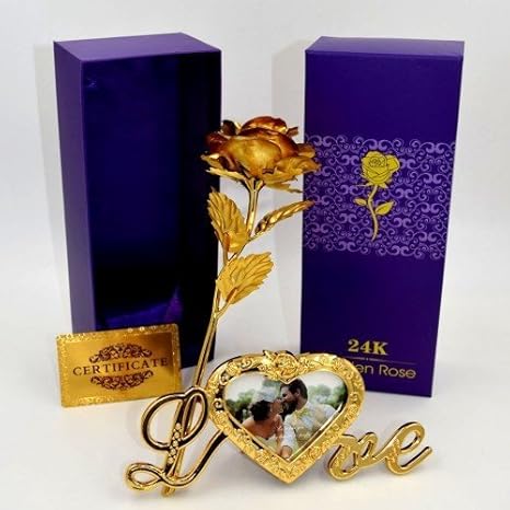 Far Vision 24K Gold Rose With Love Photo Frame , Gift Box And Carry Bag For Girls, Women & Mens.