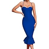UONBOX Women's Mermaid Sleeveless Rhinestone Bodycon Dress Party Club Midi Bandage Dress
