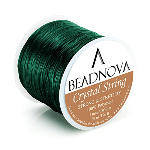 BEADNOVA 1mm Elastic Stretch Polyester Crystal String Cord for Jewelry Making Bracelet Beading Thread 60m/roll (Emerald)
