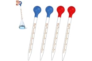 4 Pieces Glass Pipettes with Rubber Caps, Graduated Dropper, Blue and Red, for Liquid Transfer Essential Oil(10ml)