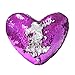J-hong Mermaid Throw Pillow with Insert,Two-Color Heart Shape Reversible Sequins Decorative Pillow. 13''×15'' (Rose Red+Silver)