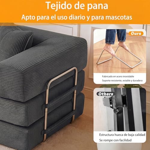 200cm Sofá Cama 3 Plazas con Espuma y Muelles para Salón,Gris