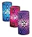 Damask Fleur De Lis Embossed Flameless Candles - Set of 3 Decorative and Holiday Floral Design Real Wax Candles, Multicolor and Realistic Style Electric LED Flame with Remote Control and Timer