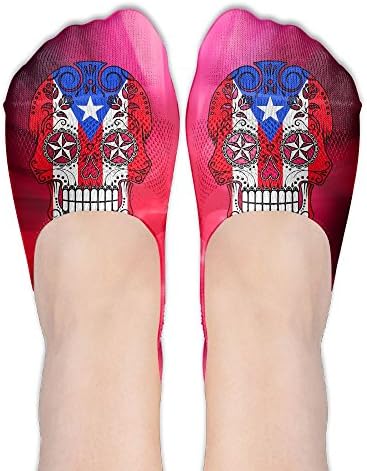 Sugar Skull With Roses And Flag Of Puerto Rico Womens Elastic Comfortable Soft Lightweight Fabric Low Sock