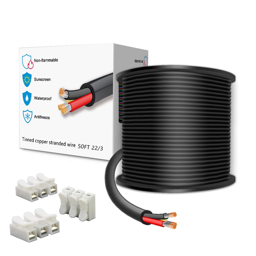LEADTOPS 50FT 22 Gauge 22/3 3 Conductor Electrical Wire 3 Core 3x0.3mm² Cable for LED Light, Automotive, Boat Equitment