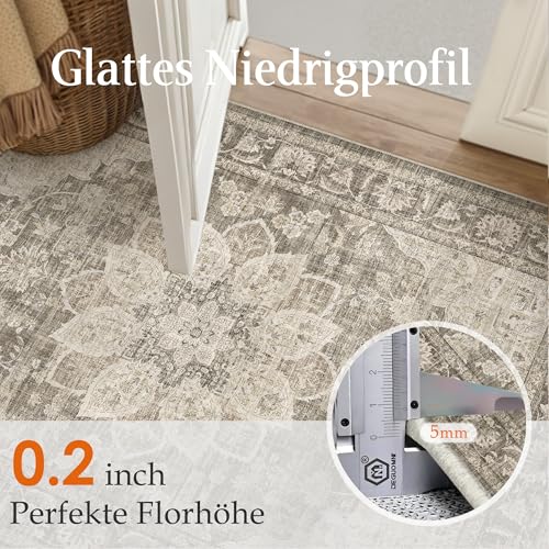 PureCozy Vintage Alfombra Salon 200x300cm Marrón Habitacion Alfombras Lavable Antideslizante Grande Tapete Dormitorio Pie de Cama Sala Comedor Carpet Pelo Corto Rug
