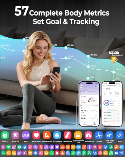 Ovutek Smart Scale for Body Weight: 8-Electrode 57 Measurements Professional Body Composition Analyzer - 500lb Accurate Bathroom Digital Weight Scale with BMI, Body Fat, Muscle Mass 5.3″ Color Display