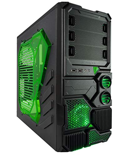 Apevia X-SNIPER2-GN ATX Mid Tower Gaming Case with Large Green Side Window, 1 x 120mm Green LED Fan, Front USB3.0/Audio Ports, up to 8 x Cooling Fan Space - Green