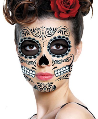 Black Skeleton Day of the Dead Temporary Face Tattoo Kit 